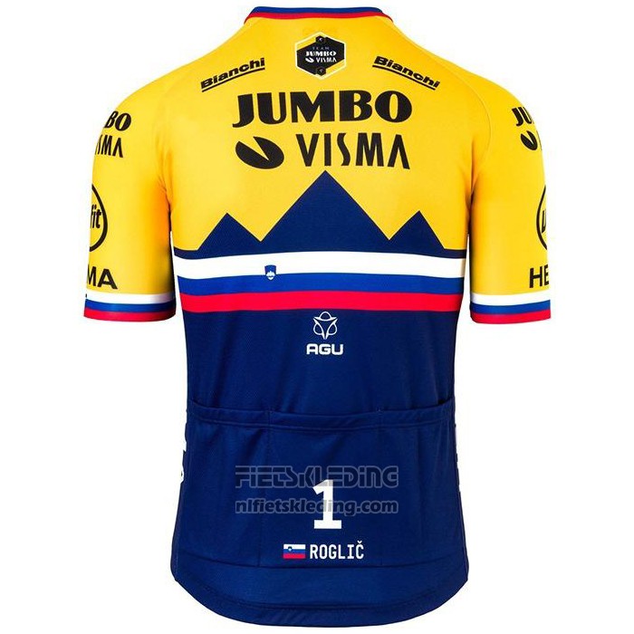2020 Fietskleding Jumbo Visma Geel Blauw Korte Mouwen en Koersbroek